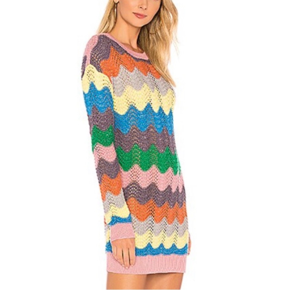 Lovers + Friends You Rock Sweater Dress Multicolor Chevron XS Like New